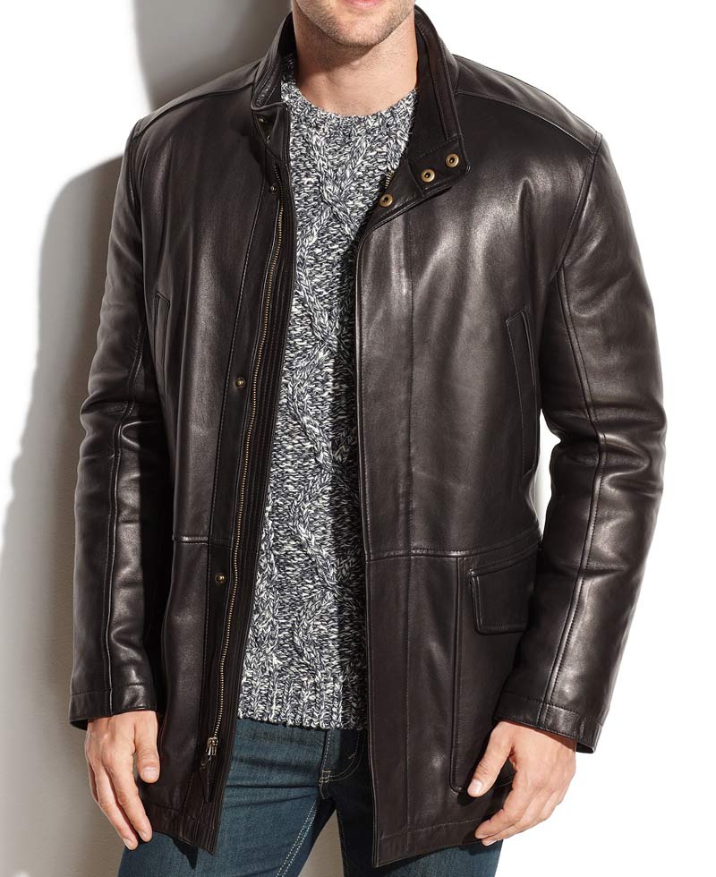 Men's Smooth Leather Car Black Coat